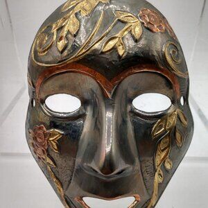 Vintage Brass Mask with Flowers - Made in India